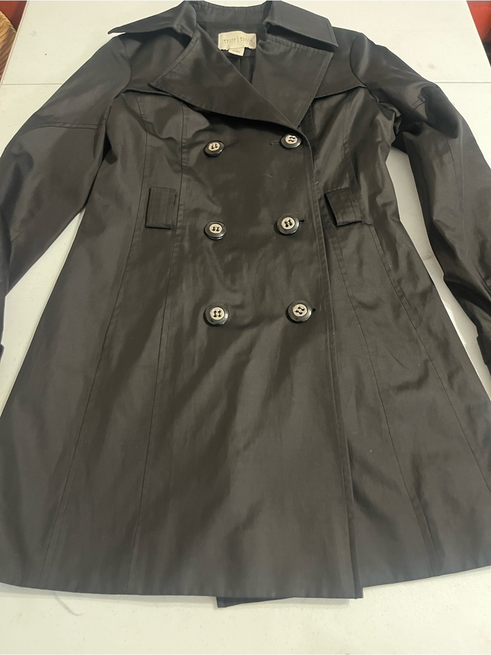 White House Black Market classic Black Double-Breasted Women's Trench Coat Sz S